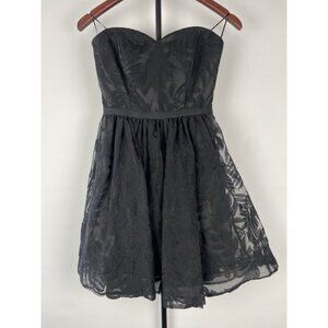GUESS Strapless Fit n Flair Jacquard Mesh Foliage Print Black Mini Dress Size 2